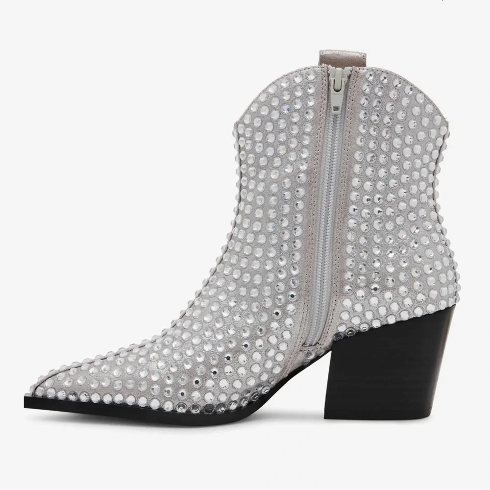 Betsey Johnson Neil Rhinestone Metallic Western Boots Size 8.5 - Picture 4 of 9